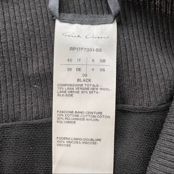 Rick Owens Glitter ‘17 Black Wool Silk Pull-on Midi Pencil Pillar Skirt - 40/S - Picture 6 of 8